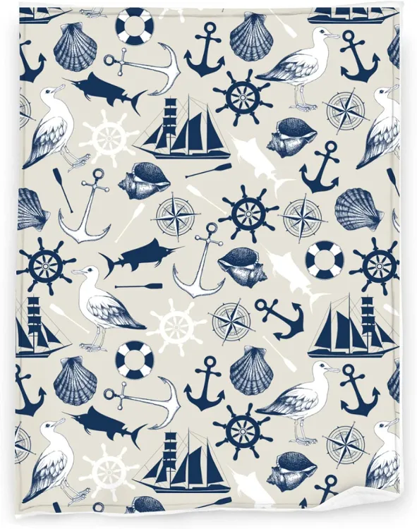 Plush Nautical Anchor Throw Blanket